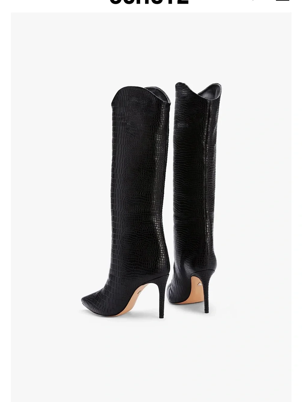 SCHUTZ Black Croc-Embossed Over-the-Knee Stiletto Boot